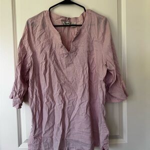 Cambridge Dry Goods Pink Bell Sleeve Blouse with Mandarin Collar